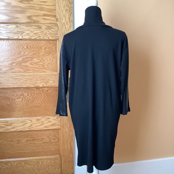 JOSEPH RIBKOFF Black Sweater Dress Faux Leather Details Size 8 - Picture 5 of 14